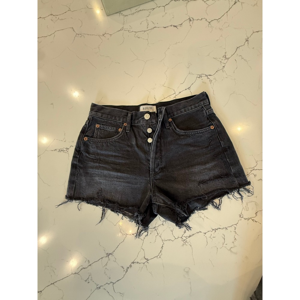 AGOLDE Black Denim Cutoff Shorts High Rise Distressed Raw Hem Women's